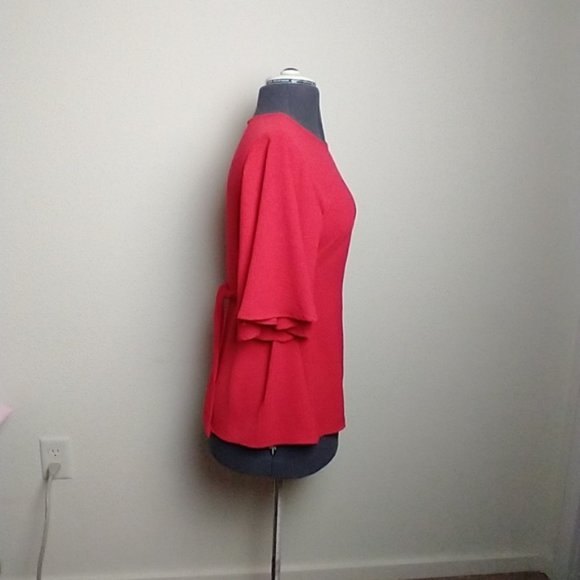 Ces'Femme Red Tomato Women Small Blouse Front Tie Flared Sleeve Scoop Neck  Top - Picture 6 of 9